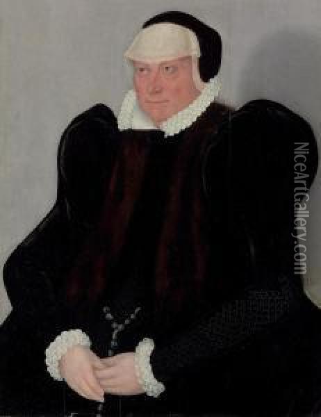 Portrait Of A Lady, Said To Be Dorothea Von Dehren Oil Painting - Lucas The Younger Cranach