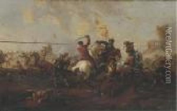 A Cavalry Skirmish Oil Painting - Simon Johannes van Douw