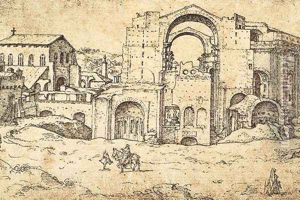 Construction of the new St Peter's in Rome c. 1536 Oil Painting - Maerten van Heemskerck