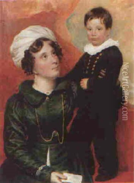 Portrait Of Mrs Charlotte Jennings And Her Son John, The Former Seated Three-quarter-length... Oil Painting - Samuel Drummond