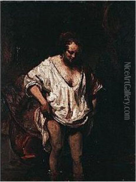 A Woman Bathing In A Stream Oil Painting - Rembrandt Van Rijn
