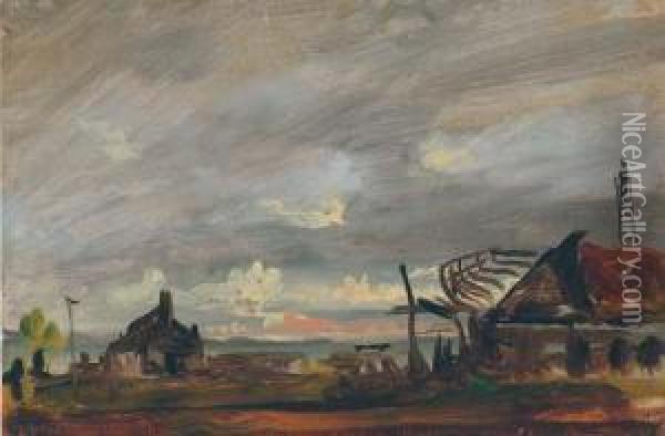 Boat Building Oil Painting - Francis Danby