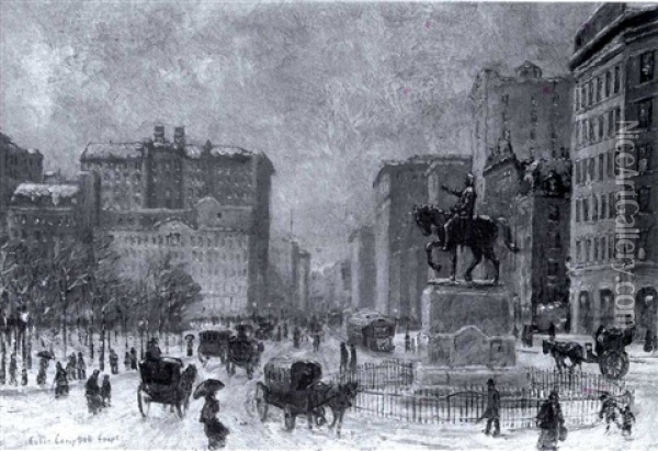 Winter Weather By The Plaza Oil Painting - Colin Campbell Cooper