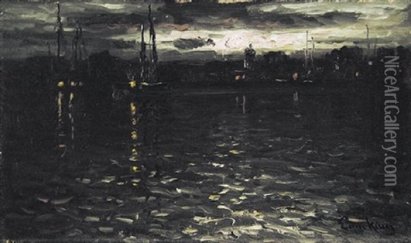 Gloucester Harbor, Evening Oil Painting - John Joseph Enneking