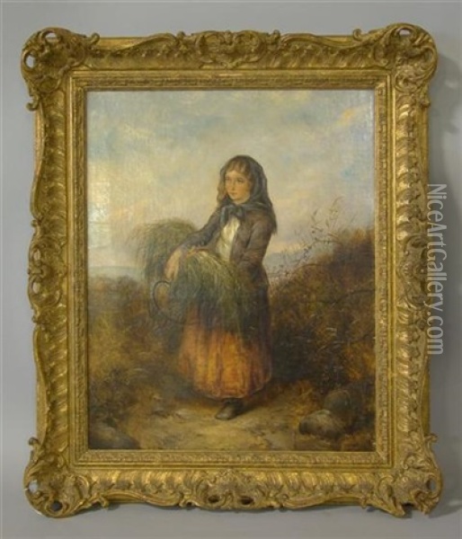 Young Girl Harvesting Wheat Oil Painting - Edward John Cobbett