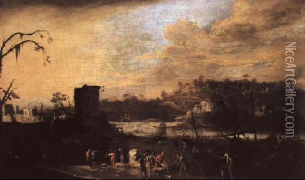Paesaggio Con Porto E Rovine Oil Painting - Domenico Gargiulo