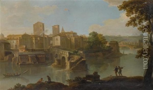 Ansicht Auf Den Tiber Und Ponte Rotto In Rom Oil Painting - Paolo Anesi