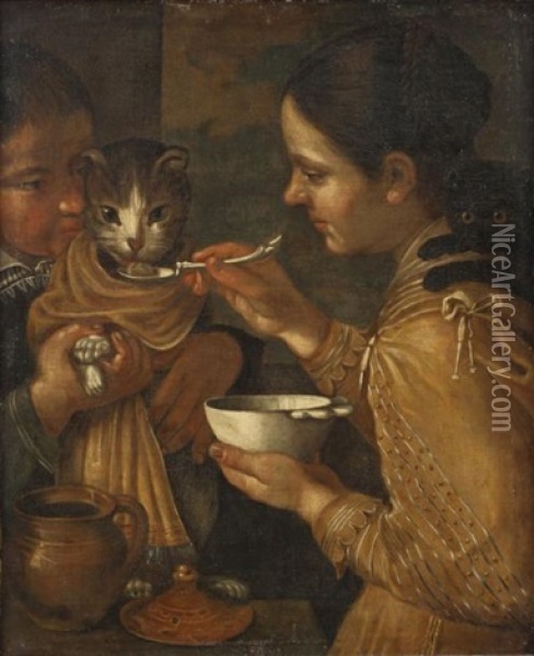 La Bouillie Du Chat Oil Painting - Vincenzo Campi