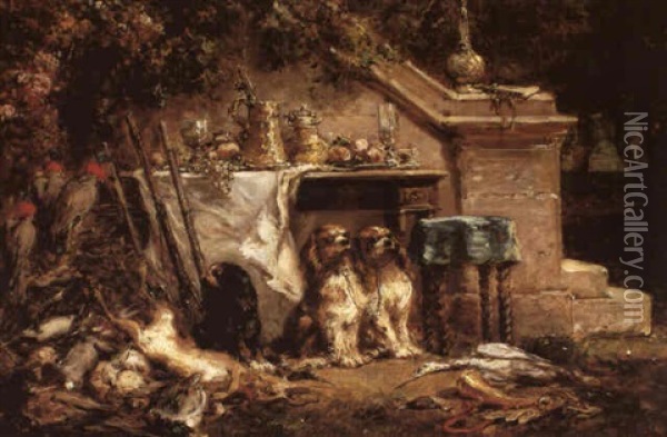 A Hunting Lodge Oil Painting - Louis-Gabriel-Eugene Isabey