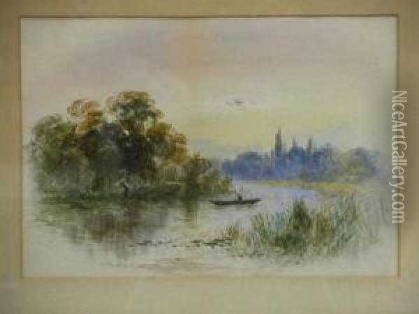 River Scenes With Punts Oil Painting - William Henry Vernon