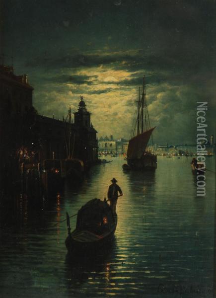 Scorcio Veneziano Di Notte Oil Painting - Giuseppe De Rubelli