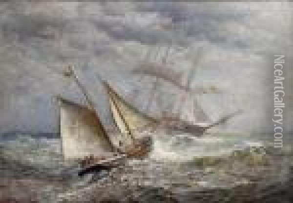 American Ships Meet At Sea Oil Painting - James Gale Tyler