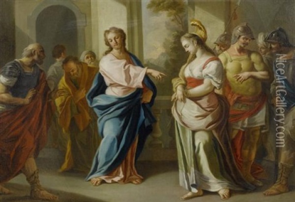 Christus Und Die Ehebrecherin, Christus Und Die Frau Von Samaria (pair) Oil Painting - Pietro Bardellino