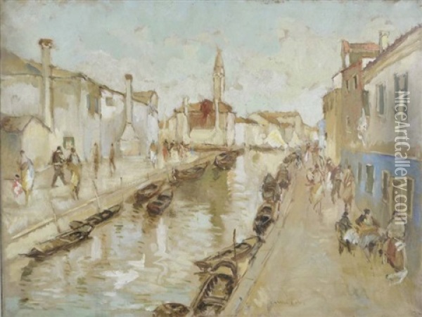 Canale Veneziano Oil Painting - Attilio Cavallini