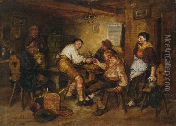 Fingerhakler Im Wirtshaus Oil Painting - Johann Makloth