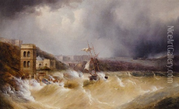 Heavy Squall Of The Coast Of Scarborough Oil Painting - Henry Redmore