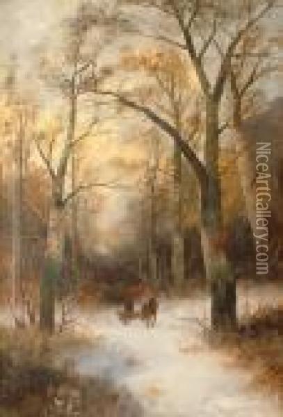 Homeward Bound Through A Winter Landscape. Oil Painting - Karl Heffner