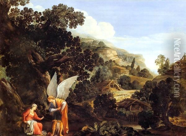 An Angel Appearing to the Wife of Manoah Oil Painting - Carlo Saraceni