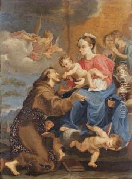 Madonna With Child And St. Francis Oil Painting - Francesco Perezzoli