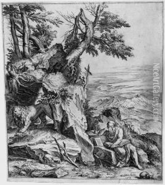 Der Hl. Hieronymus, In Der Wuste Lesend Oil Painting - Cornelis Cort