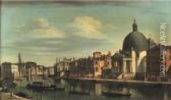 The Grand Canal, Venice, Looking North-east, With The Church Of Sansimeone Piccolo Oil Painting - Apollonio Domenichini