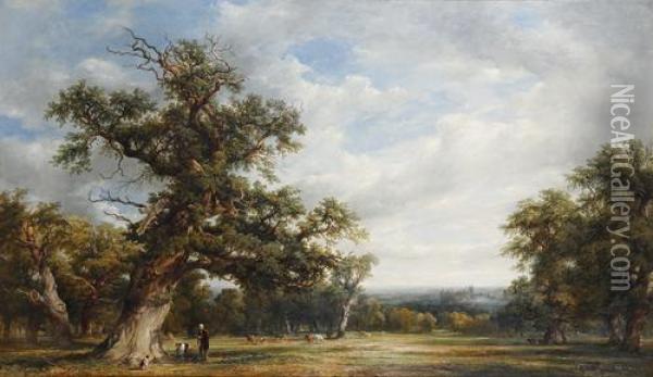 A View Of Windsor Great Park With Windsor Castle In The Distance Oil Painting - Alfred Vickers