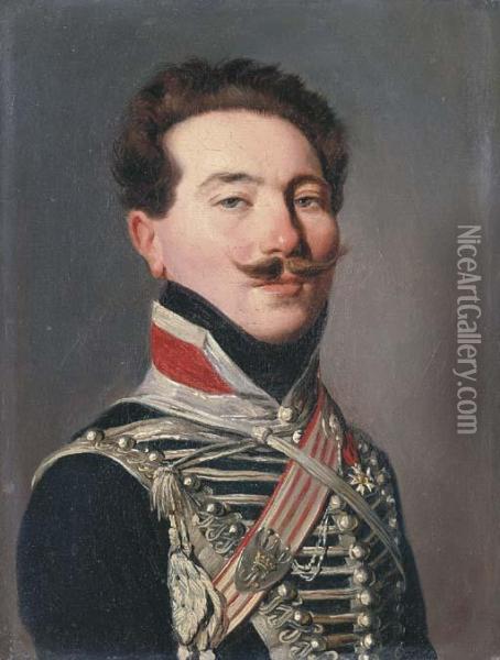 Portrait Of A Hussar, Small-bust-length Oil Painting - Louis Leopold Boilly