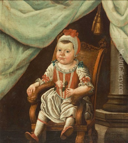 Portrait Eines Kleinkindes Im Prachtvollen Gewand Auf Einem Sessel Oil Painting - Xaver Ziegler