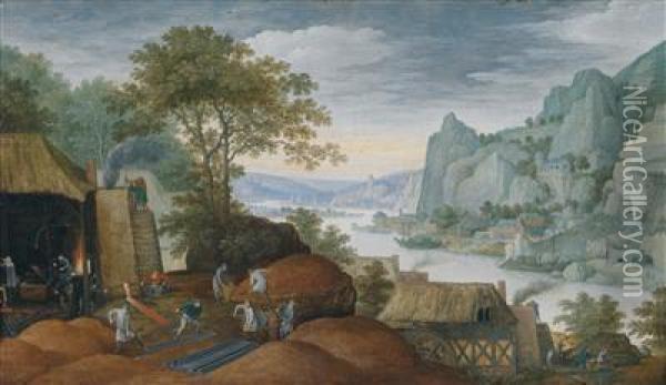 Landscape With An Iron Foundry Oil Painting - Marten Ryckaert