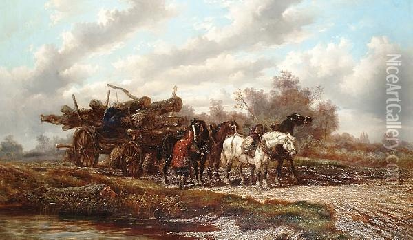 The Timber Cart Oil Painting - Alexis de Leeuw