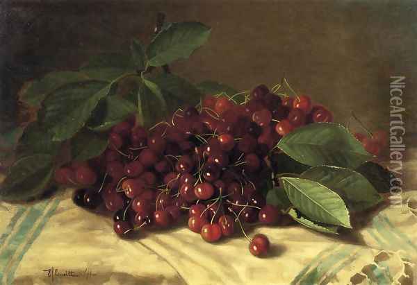 Cherries on a Tabletop Oil Painting - Edward Chalmers Leavitt