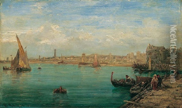 St. Malo Harbour Oil Painting - Edwin Hayes