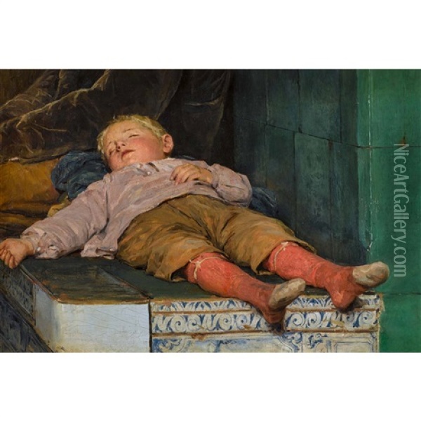 Schlafender Knabe Auf Der Ofenbank Oil Painting - Albert Anker