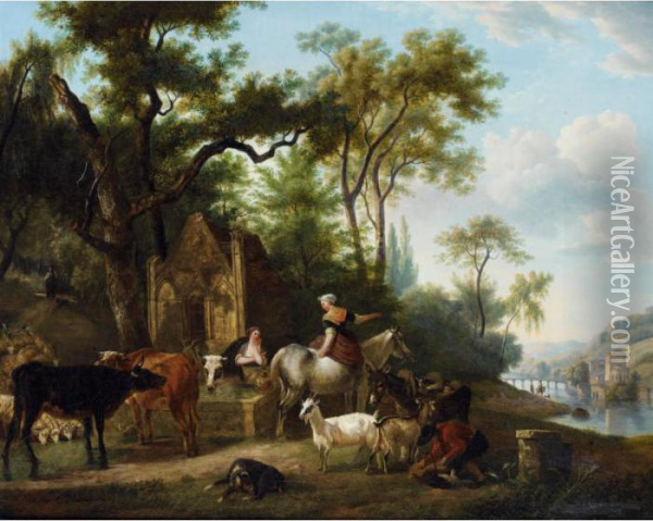 Scene Pastorale Pres D'une Fontaine Oil Painting - Jean Louis (Marnette) De Marne