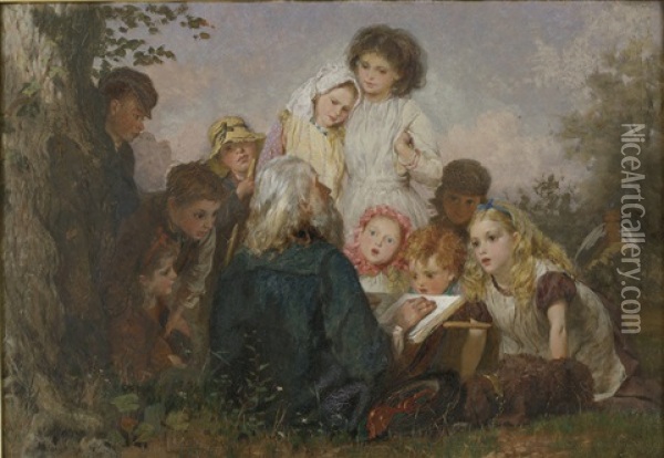 Children In The Forest Oil Painting - George Elgar Hicks