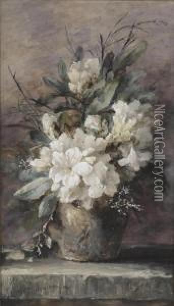 An Earthenware Vase With White Azaleas And Various Other Flowers Oil Painting - Margaretha Roosenboom