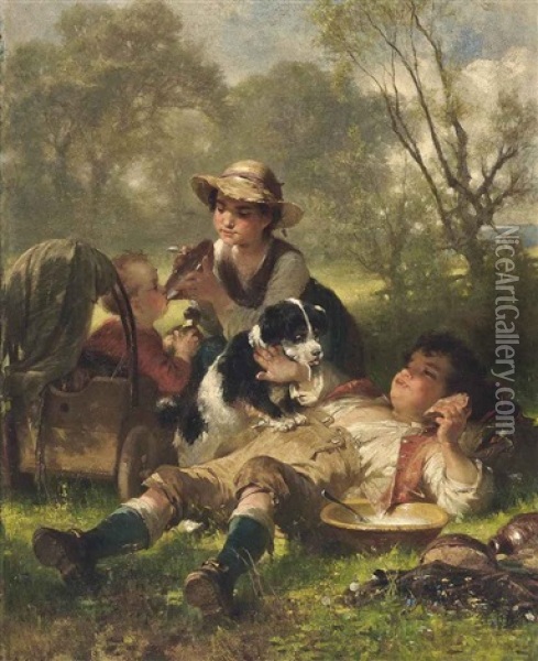 A Midday Rest Oil Painting - Jakob Gruenenwald