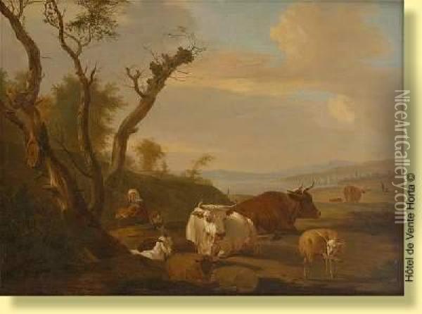 Troupeau Sur Fond De Paysage Lacustre Oil Painting - Nicolas Henri Joseph De Fassin
