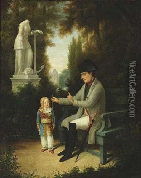Napoleon Mit Seinem Sohn Francois Charles Joseph Im Park Oil Painting - Charles Dusaulchoy