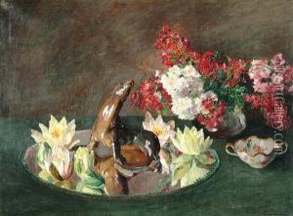 A Still Life Of Flowers And A Seal Oil Painting - Eugene Claude