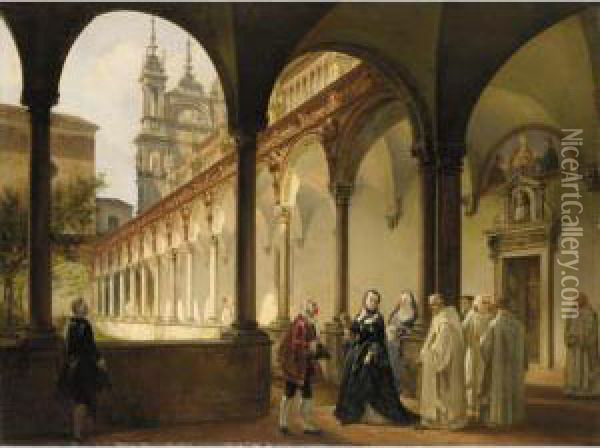 Visita Di Maria Teresa D'austria Alla Certosa Di Pavia Oil Painting - Frederico Moja