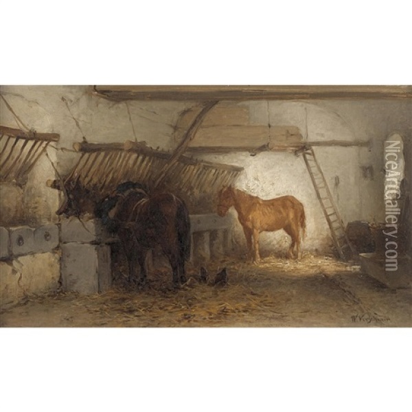Pferde Im Stall Oil Painting - Wouter Verschuur the Younger