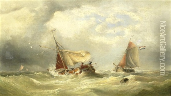 Shipping In Choppy Waters (a Pair) Oil Painting - Henry King Taylor