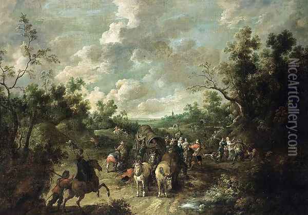 A Wooded Landscape with Travellers Oil Painting - Pieter Snayers