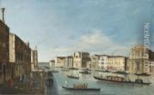 The Grand Canal, Venice, With 
The Churches Of The Scalzi And Santa Lucia, And The Palazzi Bragadin And
 Barzizza Oil Painting - Apollonio Domenichini