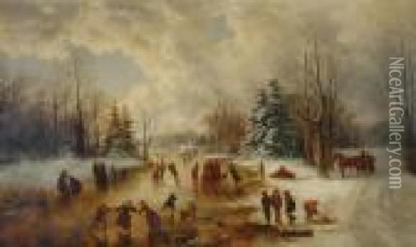 Winter Landscape With Skaters Oil Painting - William Frefichs