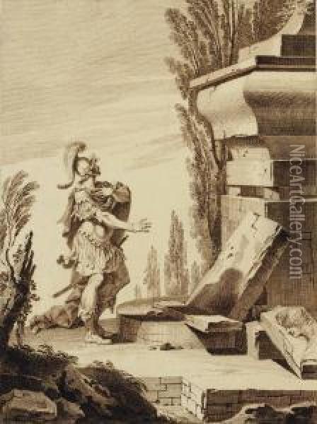 Soldat Devant Un Monument En Ruine Oil Painting - Giuseppe Palmieri