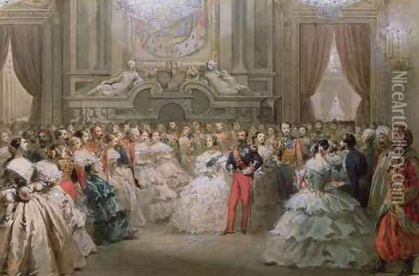 Queen Victoria 1819-1901 and Prince Albert 1819-61 at a gala dinner given by Napoleon III and Eugenie, 1853 Oil Painting - Hippolyte Louis Pauquet