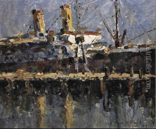 'r.m.s. Oronsay' At Port Melbourne Oil Painting - Arthur Merric Boyd