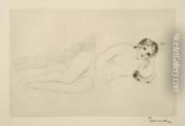 Femme Nue Couchee (tournee A Droite), 1re Planche. Oil Painting - Pierre Auguste Renoir